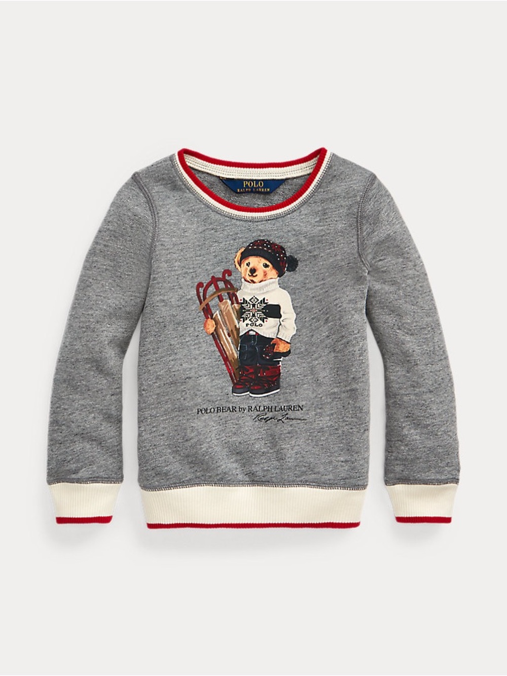 Polo Ralph Lauren Girls Sled Polo Bear Atlantic Terry Sweatshirt Gray Size S/P 7